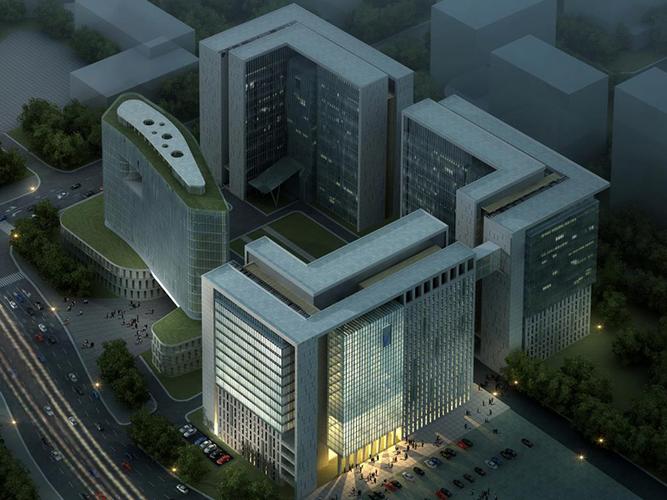 天津中星電子研發中心辦公樓建筑設計方案夜景鳥瞰圖