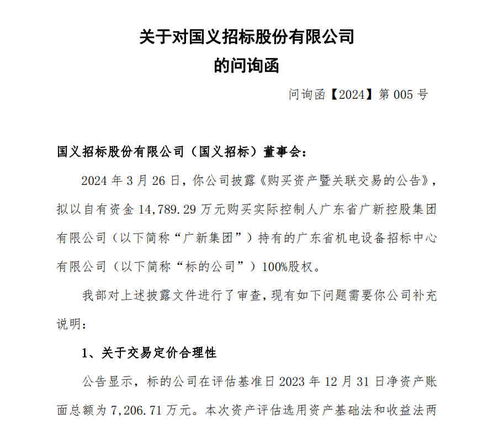 v觀財報 國義招標收問詢函 交易定價合理性
