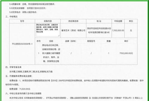 魯山雕塑 中標公告竟然出現2個原則性錯誤